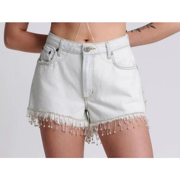 One Teaspoon Razzle Dazzle Trucker Mid Waist Relaxed Denim Shorts Size 27 NWT - Picture 1 of 10